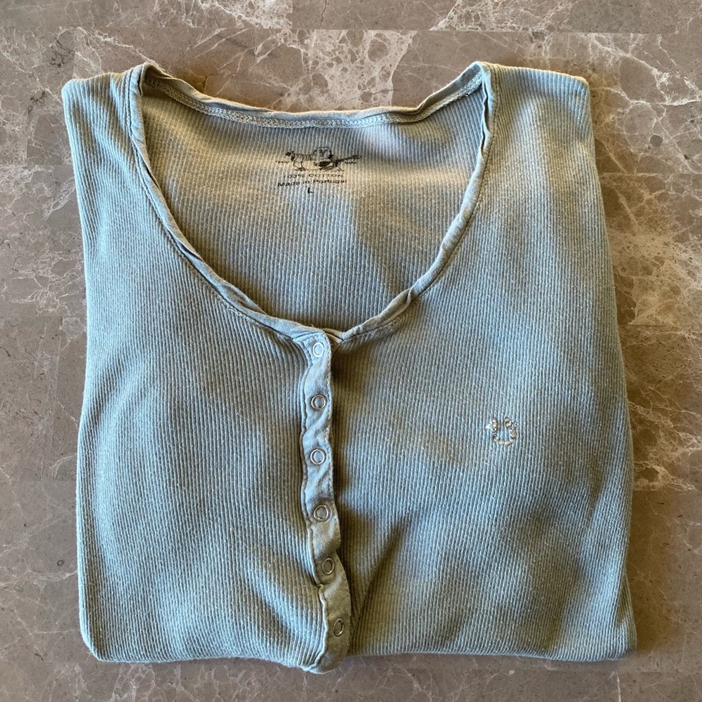 True Religion muted mint green long sleeve henley